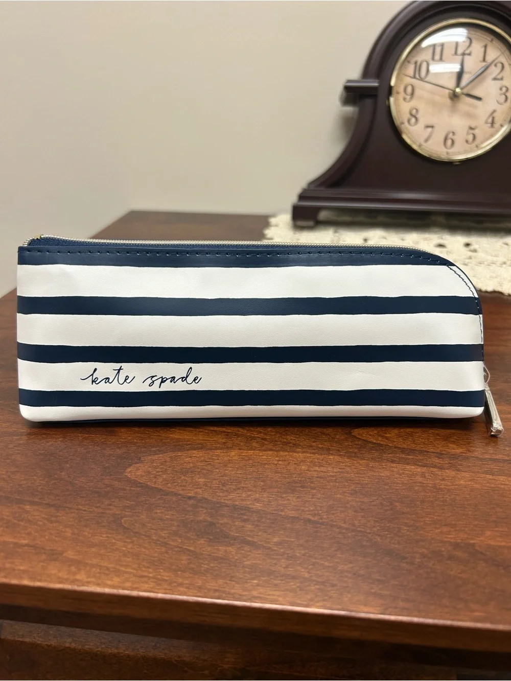 kate spade Navy and White Striped pencil Pouch